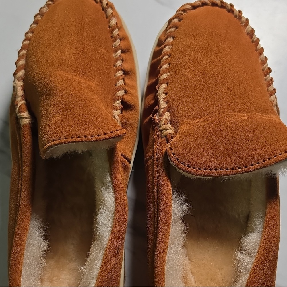 Candie's Women's Moccasin Slipper Leather Fur Lined Slip-On Brown Sz 8 3303
